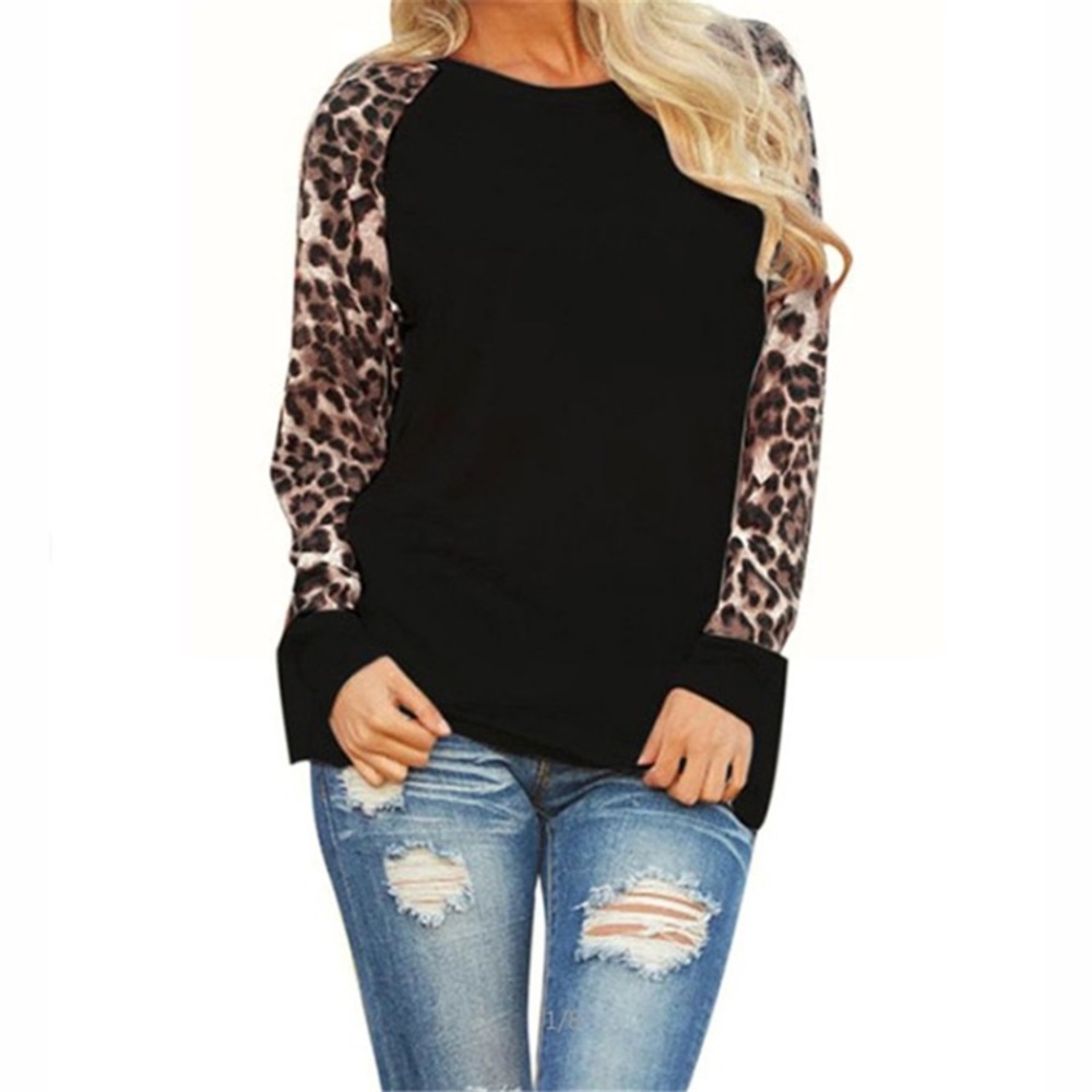 ‼️Leopard Sleeve Black Crew Neck Top ‼️